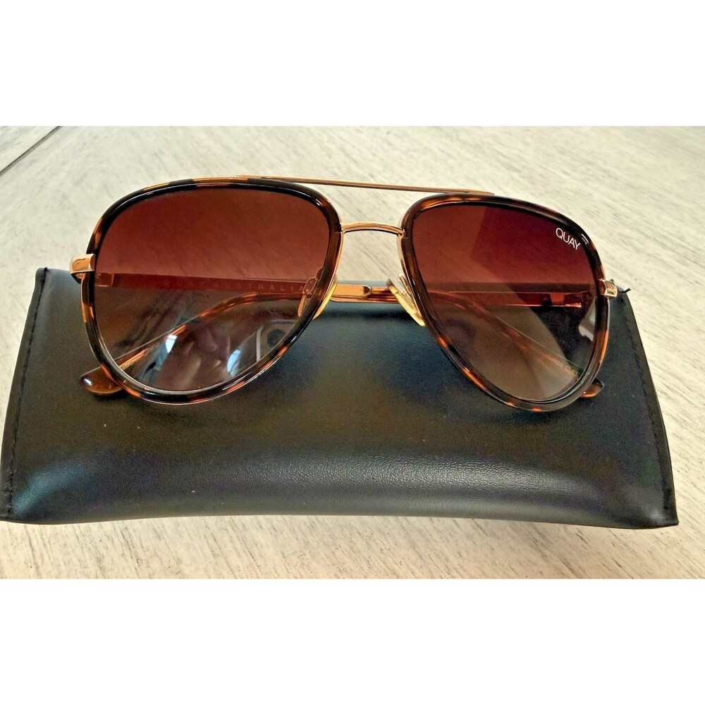 Quay All In Mini Aviator Sunglasses Tortoise Gold Frame Brown Gradient Lenses